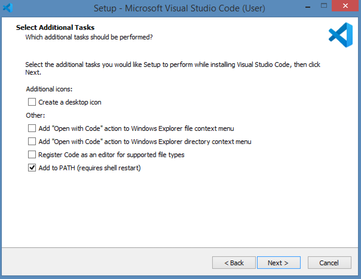 Windows版のVisual Studio Codeのインストール: 追加設定